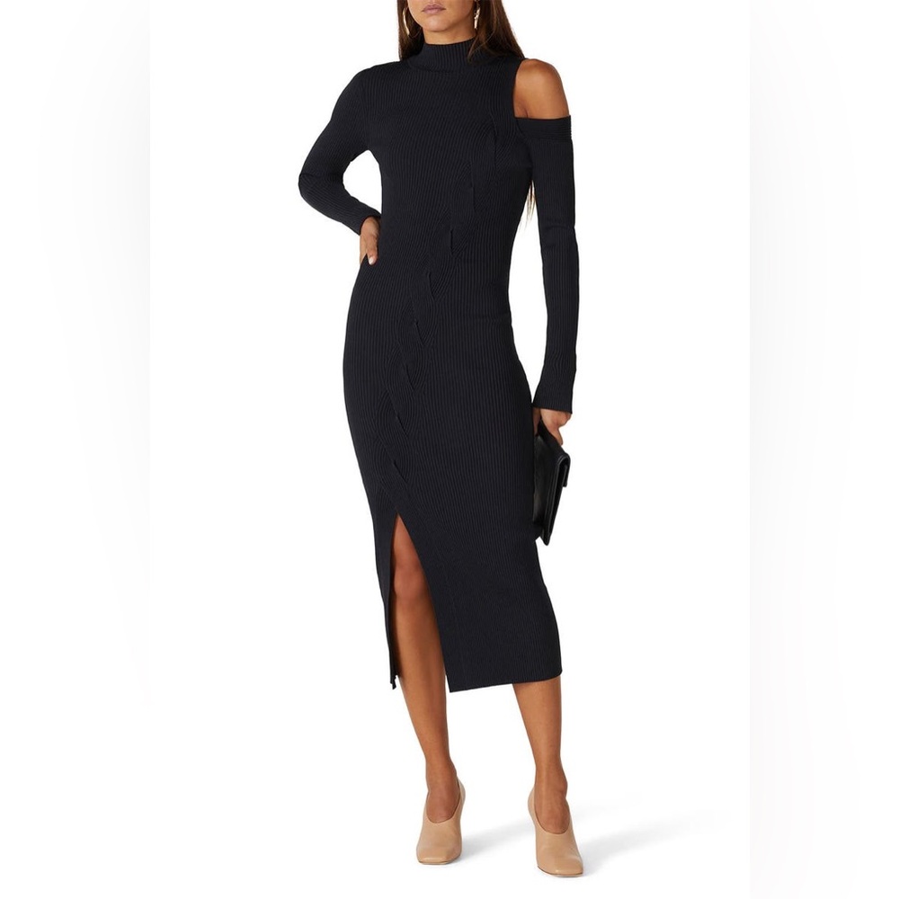 NWT Jonathan Simkhai Black Aurora Ribbed Cable Dress Size XL Wool Blend Revolve